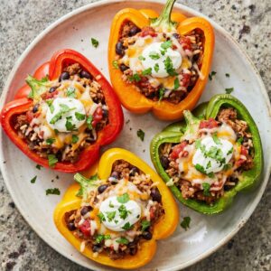 Air Fryer Cheesy Taco Stuffed Peppers