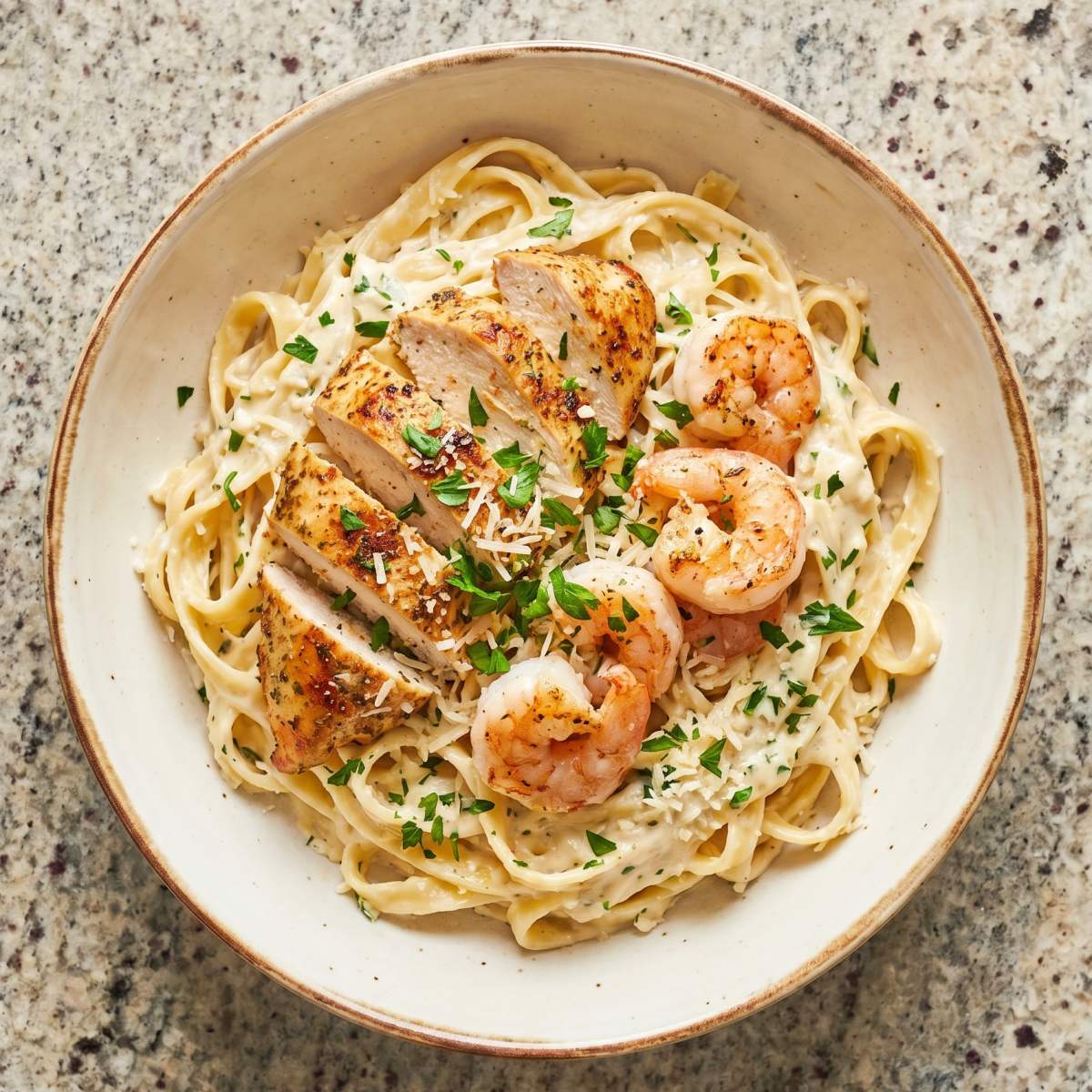 Air Fryer Chicken & Shrimp Alfredo