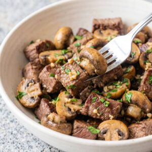 Air Fryer Garlic Butter Steak & Mushrooms