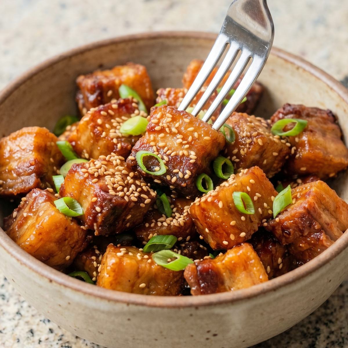Air Fryer Maple Glazed Pork Belly Bites